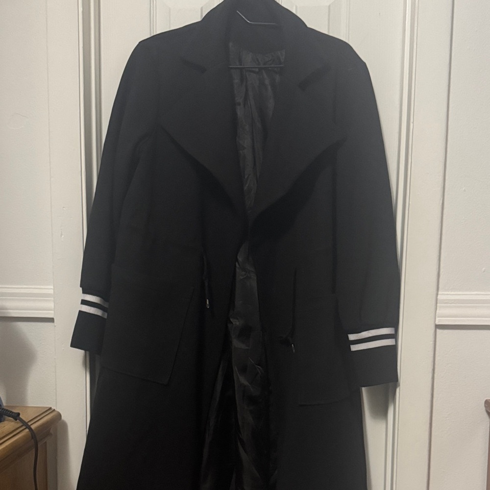 Black Long Coat with White Stripes